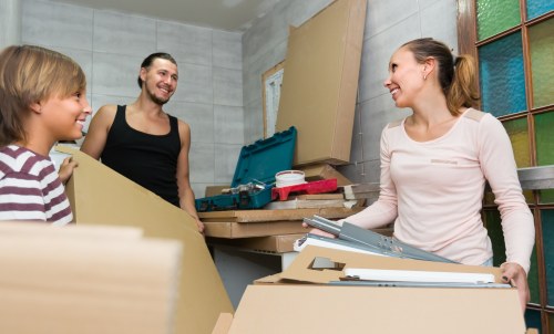 Office relocation planning in Edgware with moving boxes and business equipment