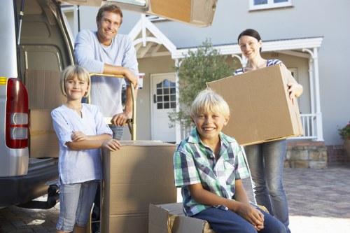 Packed boxes and furniture ready for removal service